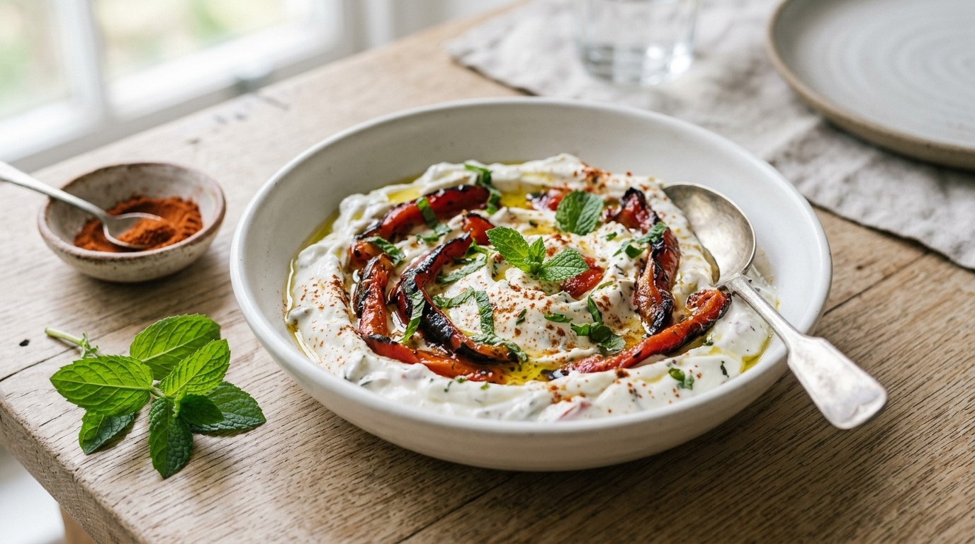 Geroosterde paprika in yoghurt