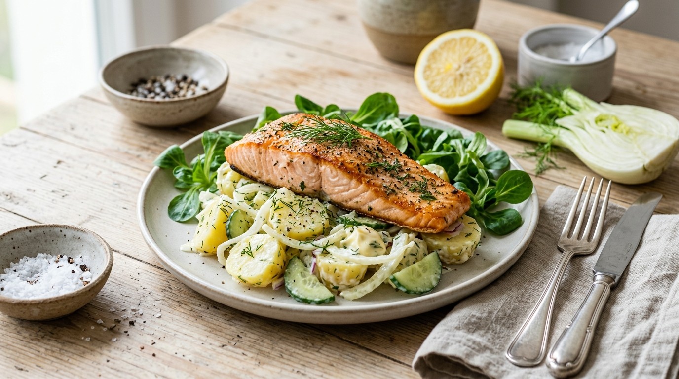 Geroosterde Zalm op Aardappelsalade