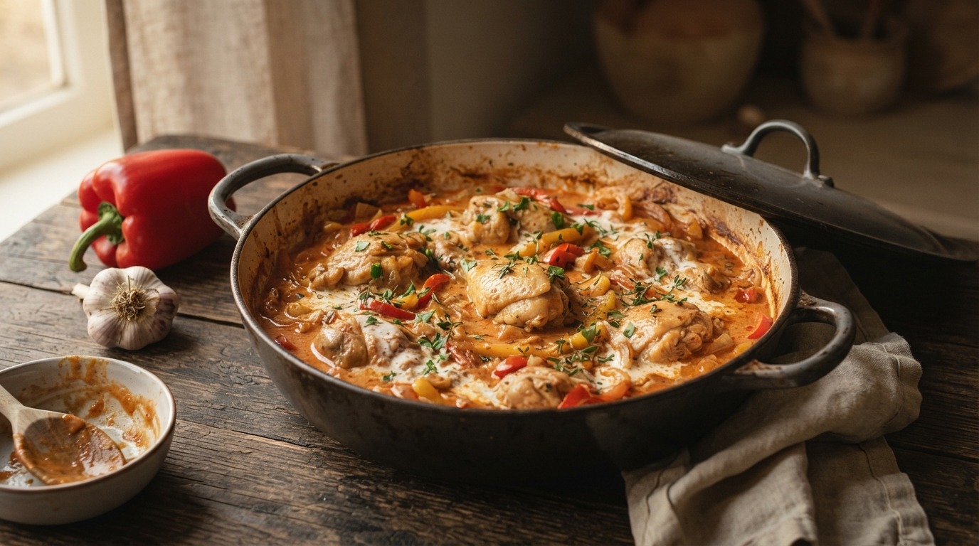 Gestoofde kip met paprika