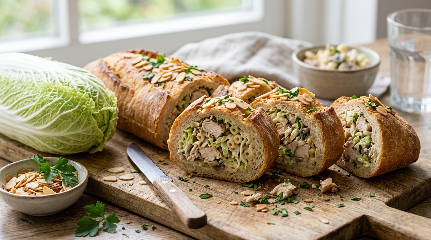 Gevuld stokbrood met Chinese kool en kip