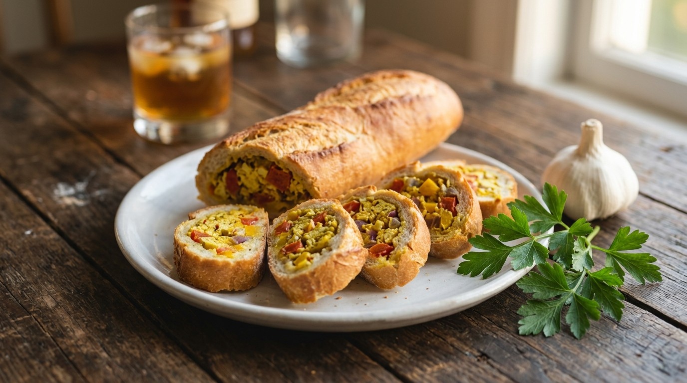 Gevuld Stokbrood met ei, Tomaat, Uitjes en Paprika