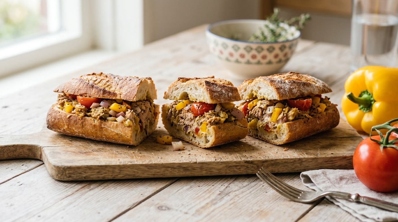 Gevuld Stokbrood met Tonijn, Uitjes en Paprika