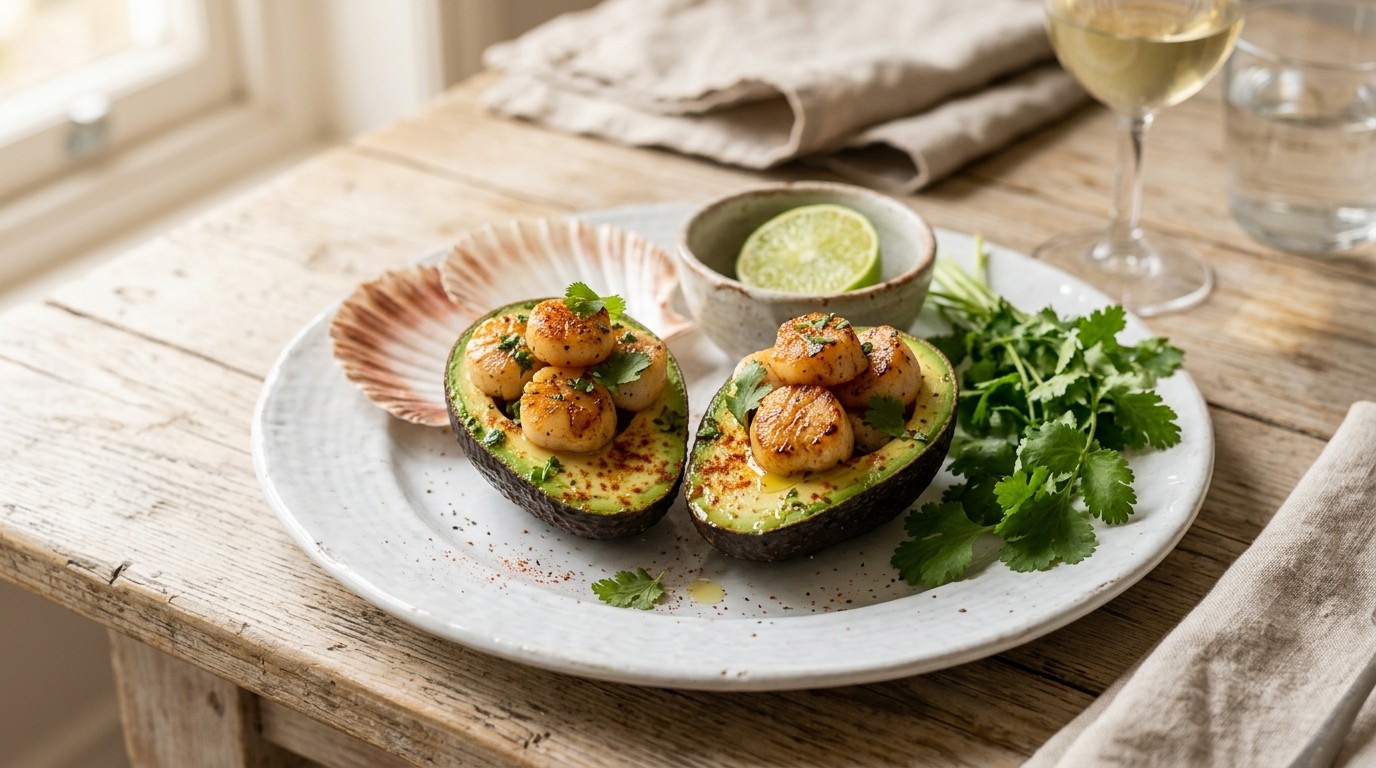 Gevulde avocado's met St-Jacobsschelpen