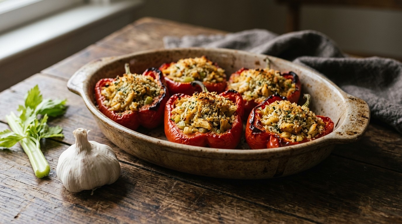 Gevulde cajunpaprika's met krab