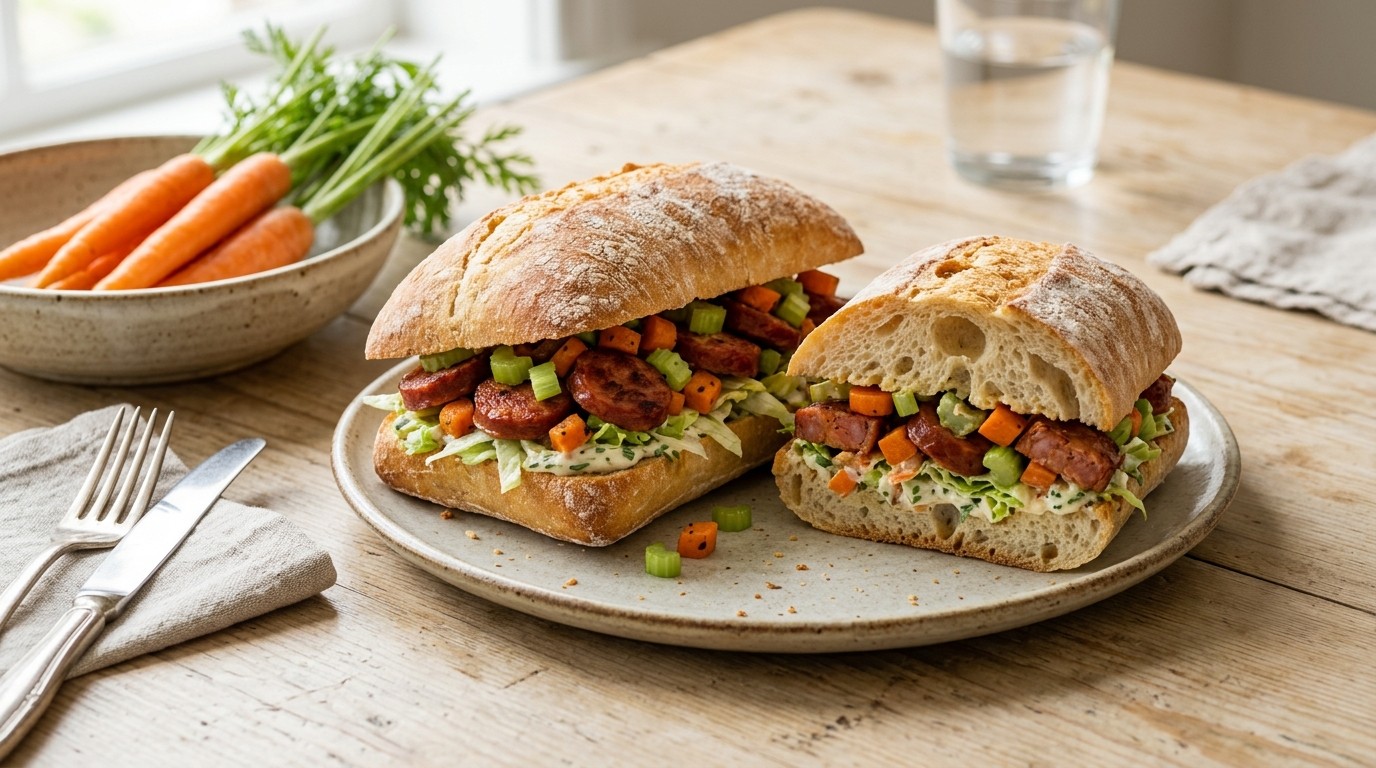 Gevulde ciabattabolletjes met chorizo en bospeen