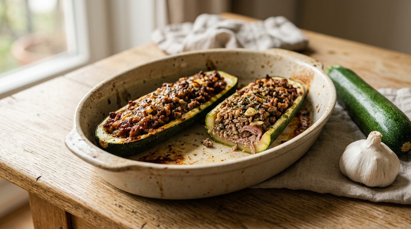 Gevulde Courgette met Gehakt en Knoflook