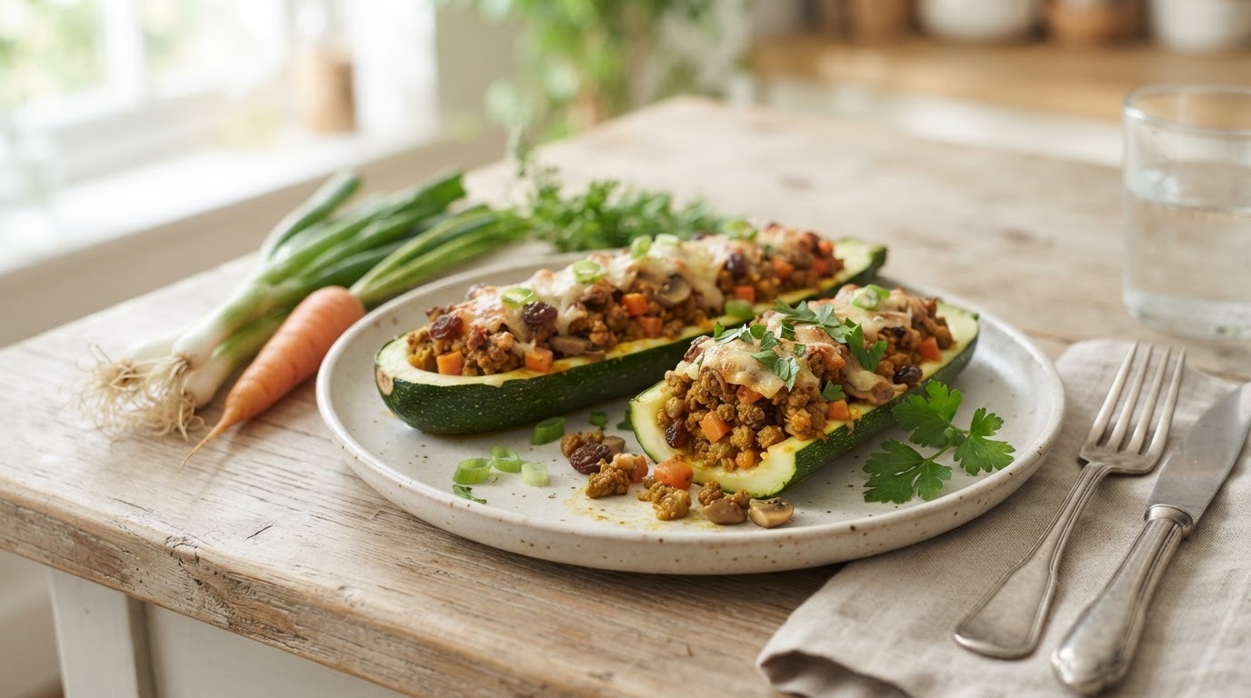 Gevulde courgettes met rundergehakt en lente-uitjes