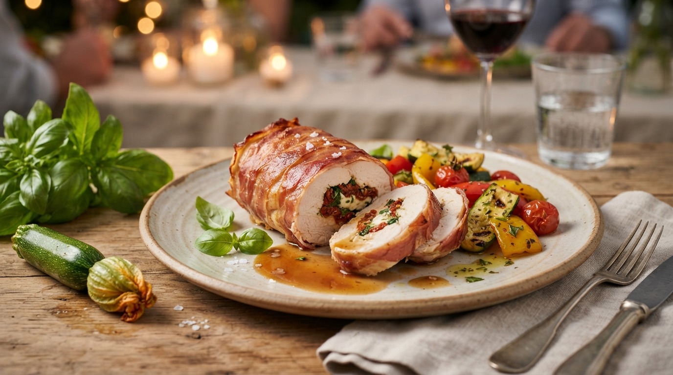 Gevulde kipfilet in Serrano ham
