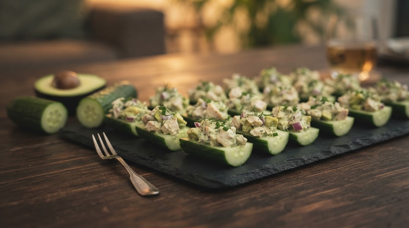 Gevulde komkommer kip-avocado