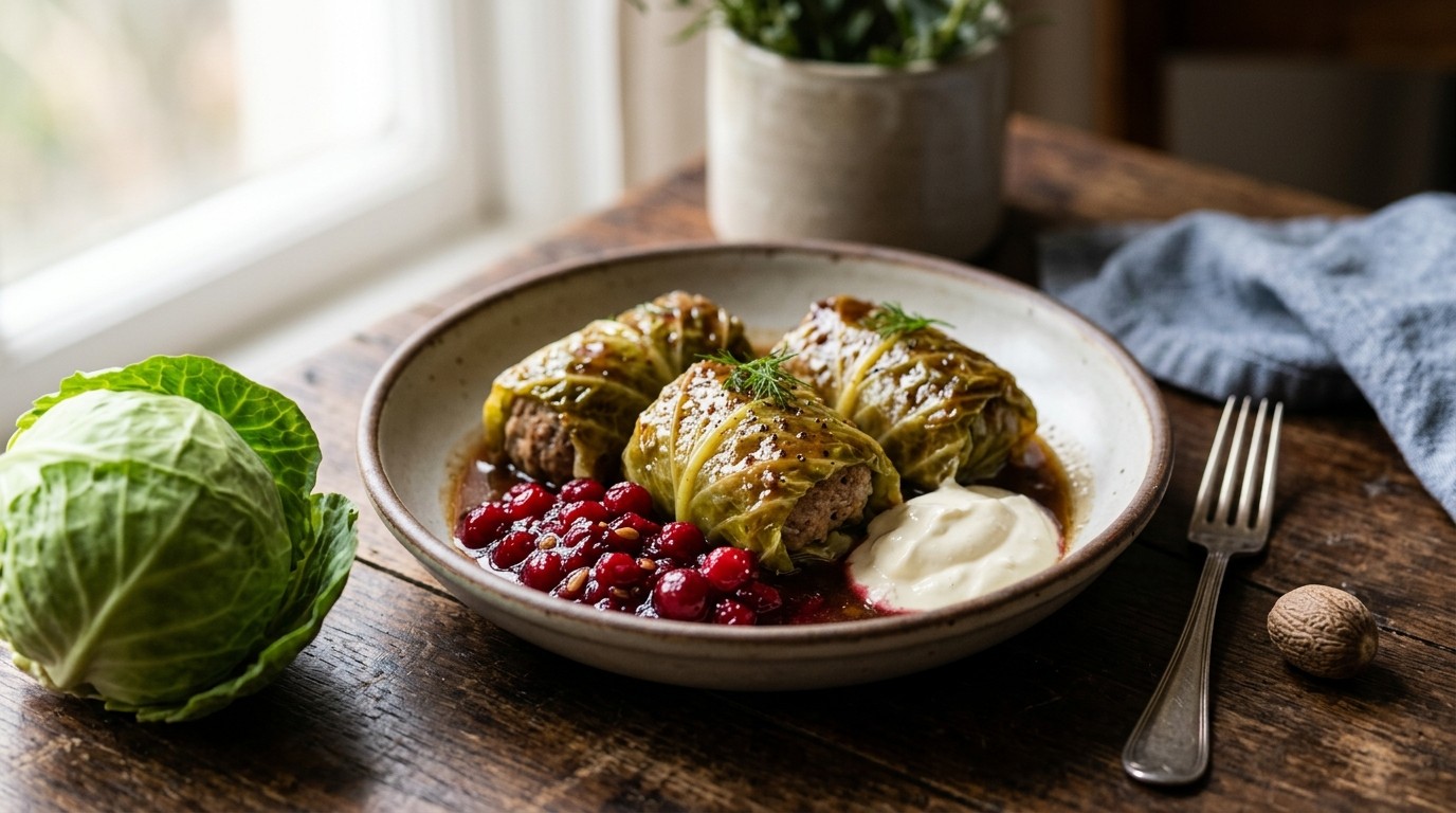 Gevulde Koolrolletjes met Gehakt en Cranberrycompote