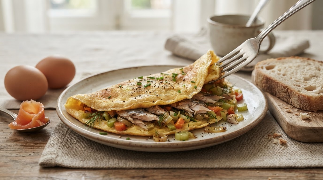 Gevulde omelet met vis
