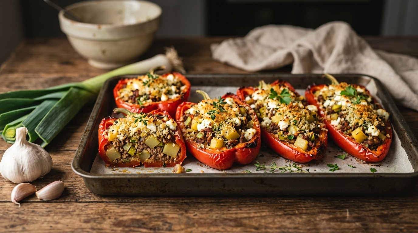Gevulde Paprika met Gehakt, Feta en Aardappel