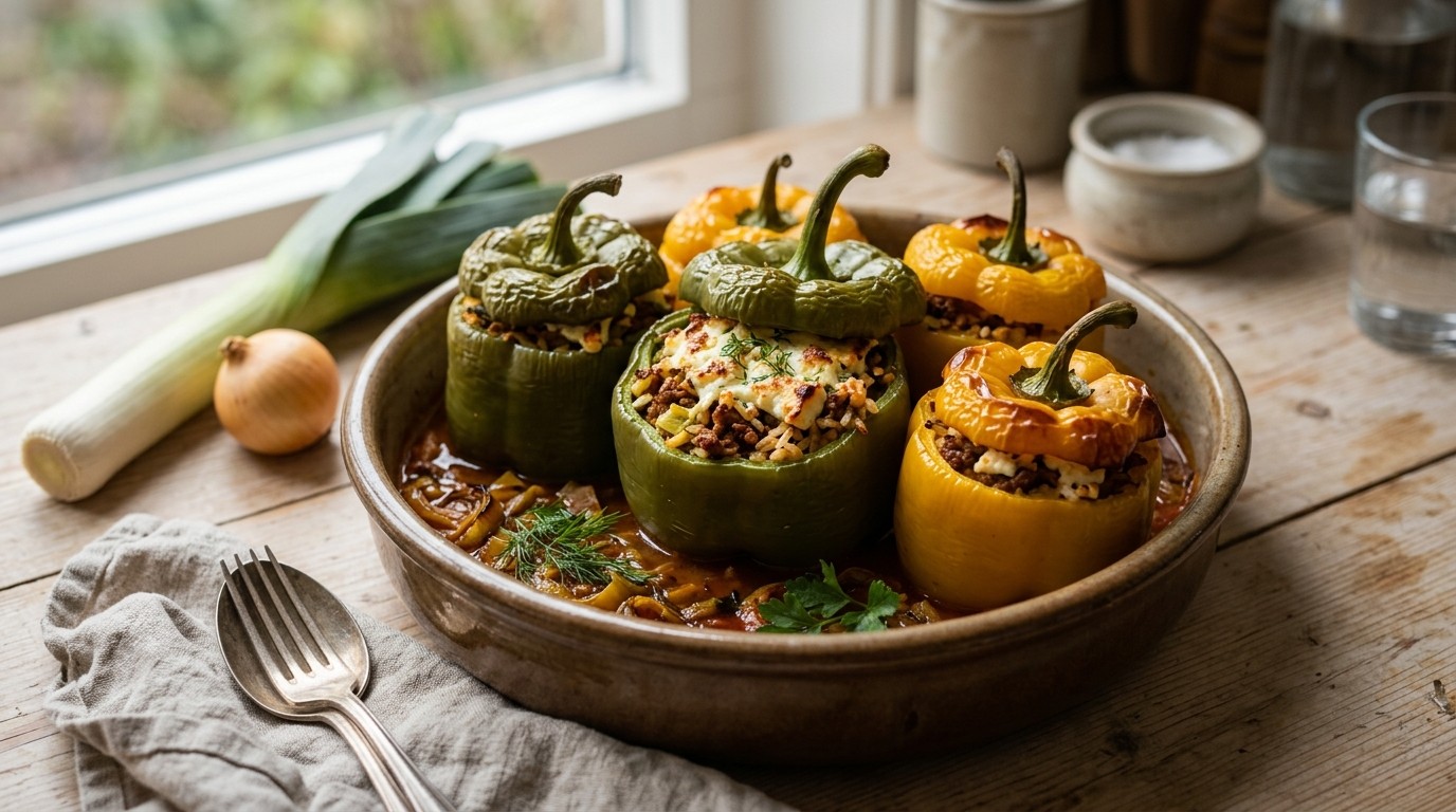 Gevulde Paprika met Gehakt, Feta en Rijst