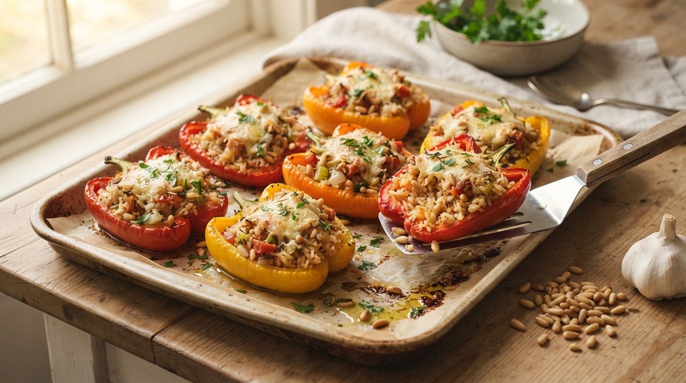 Gevulde paprika met rijst en pijnboompitten