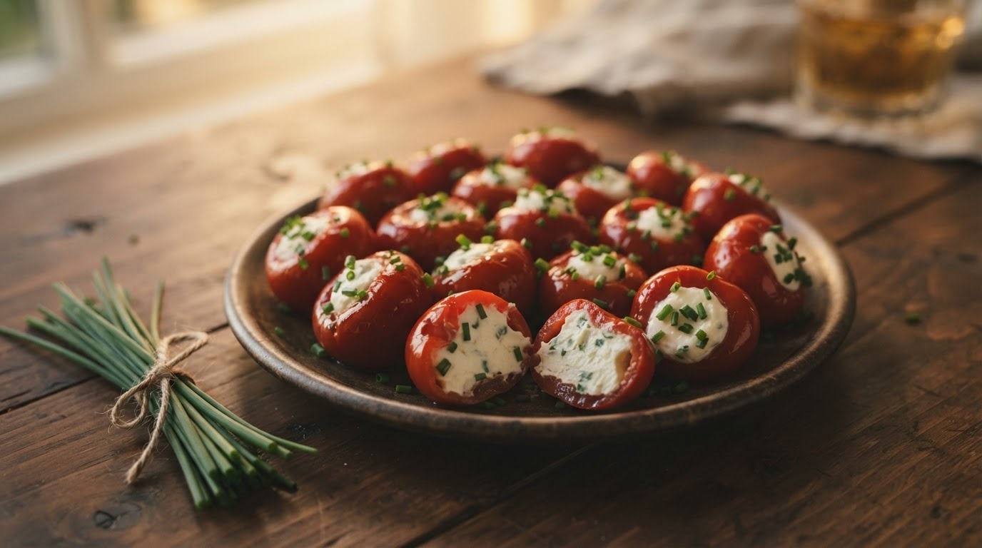 Gevulde peppadew met bieslookroomkaas