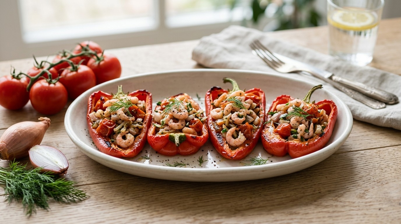 Gevulde rode paprika met Hollandse garnalen