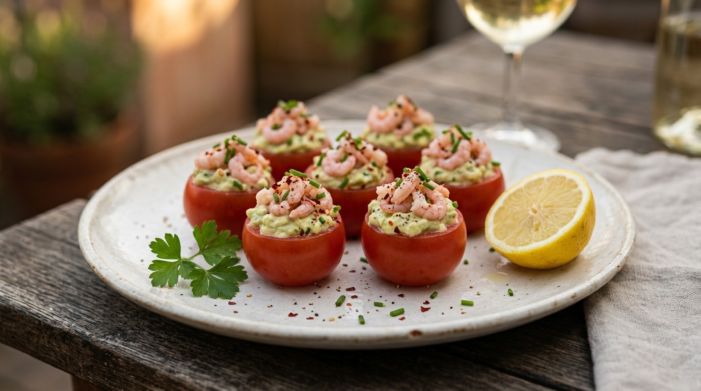 Gevulde tomaatjes met avocado en garnalen