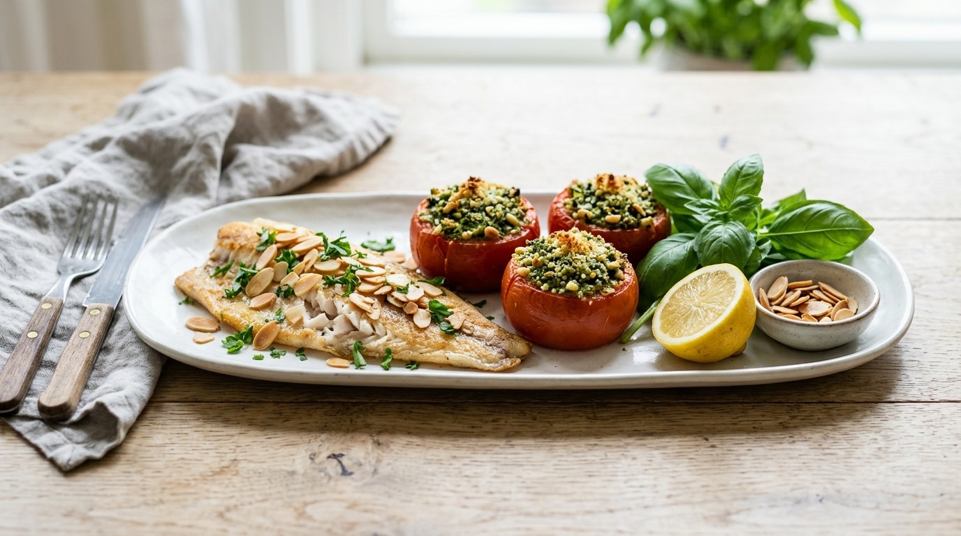 Gevulde Tomaten en Forel met Amandelen