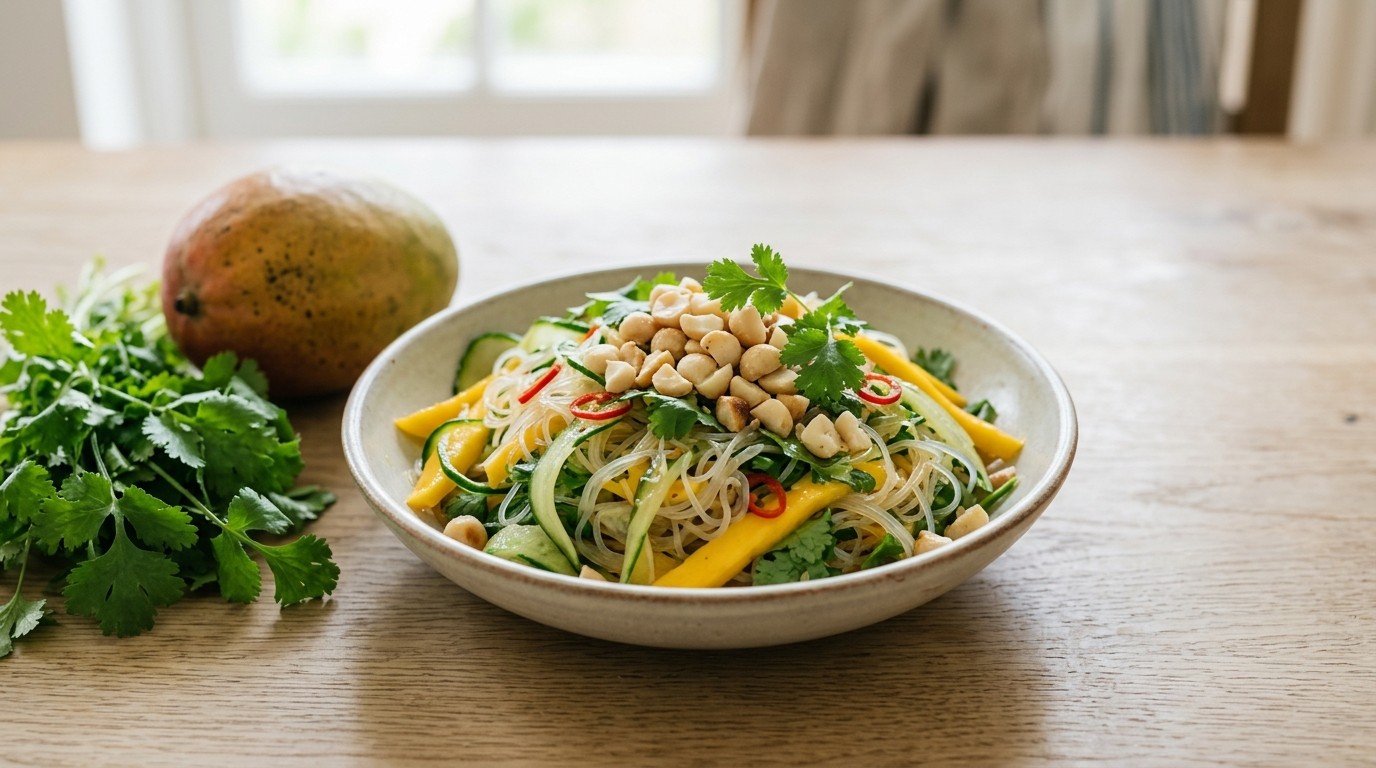 Glasnoedelsalade met macadamianoten