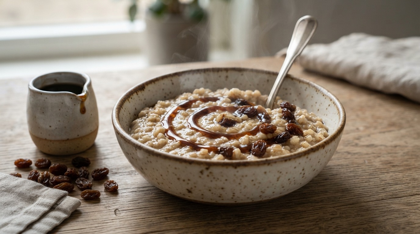 Gortepap met stroop en rozijnen