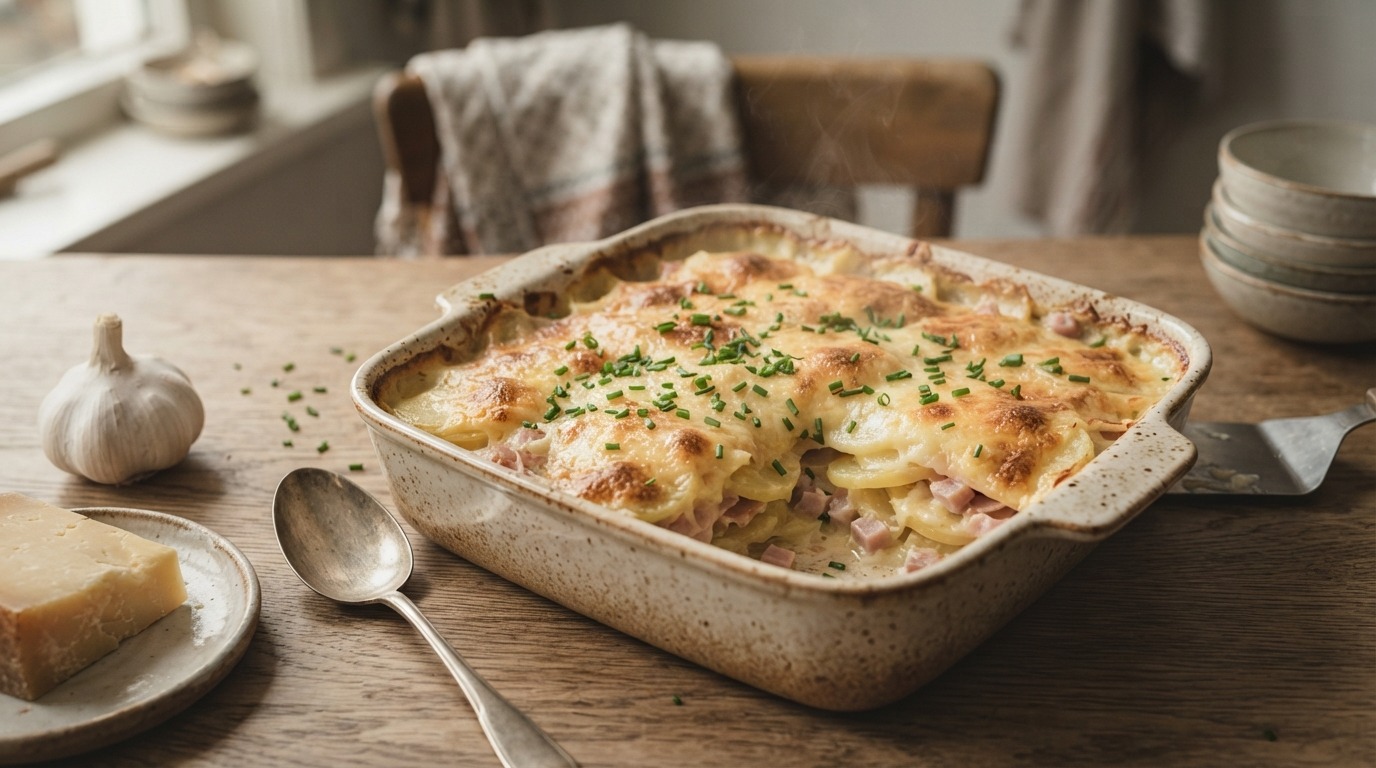 Gratin van aardappel met geraspte kaas