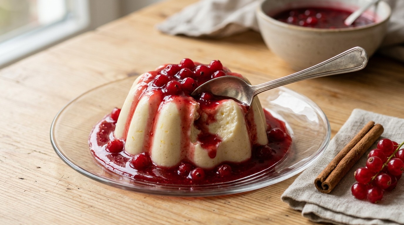 Griesmeelpudding met Bessensap