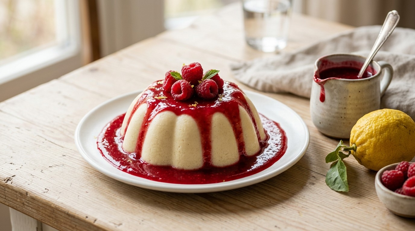 Griesmeelpudding met frambozensaus