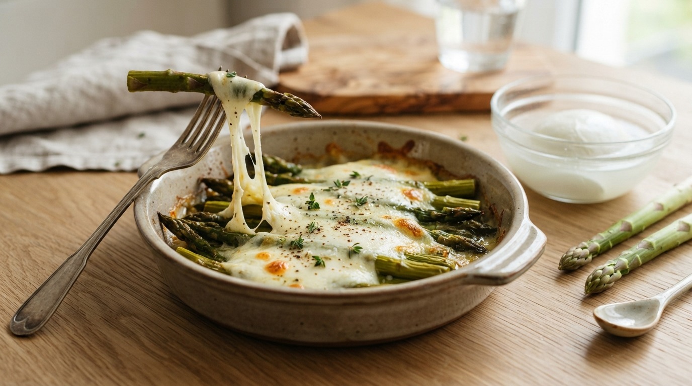 Groene asperges met mozzarella