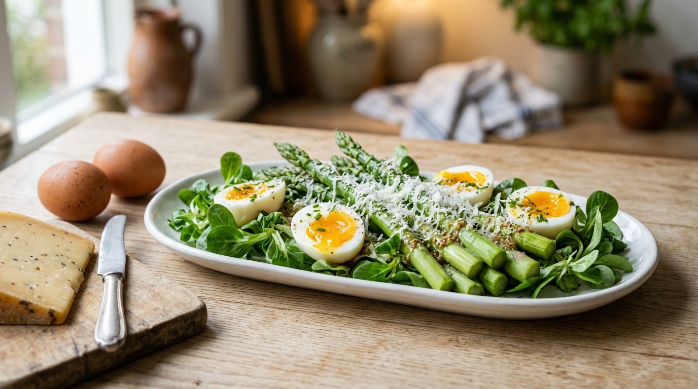 Groene aspergesalade met kaas