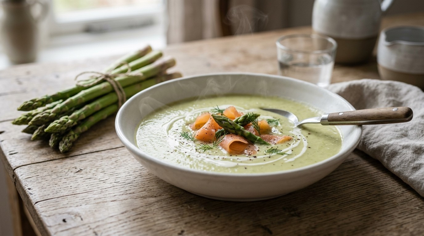 Groene Aspergesoep met Gerookte Zalm