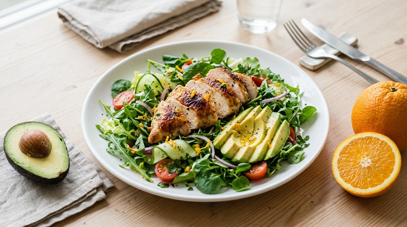 Groene Salade met Avocado en Geroosterde kip