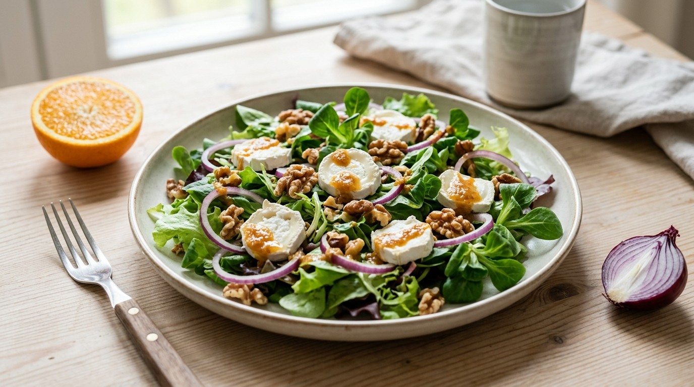 Groene Salade met Geitenkaas en Walnotendressing