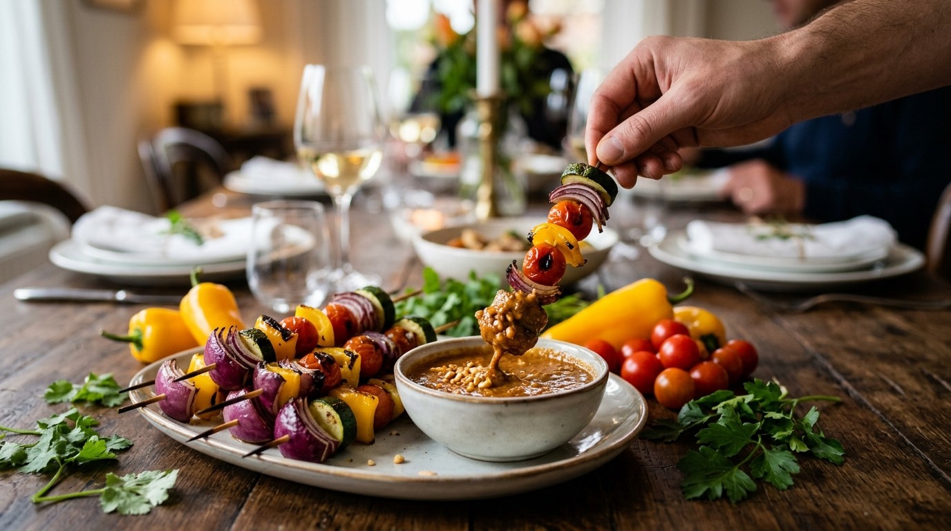 Groentespiesjes met Pindasaus Voor Gourmet