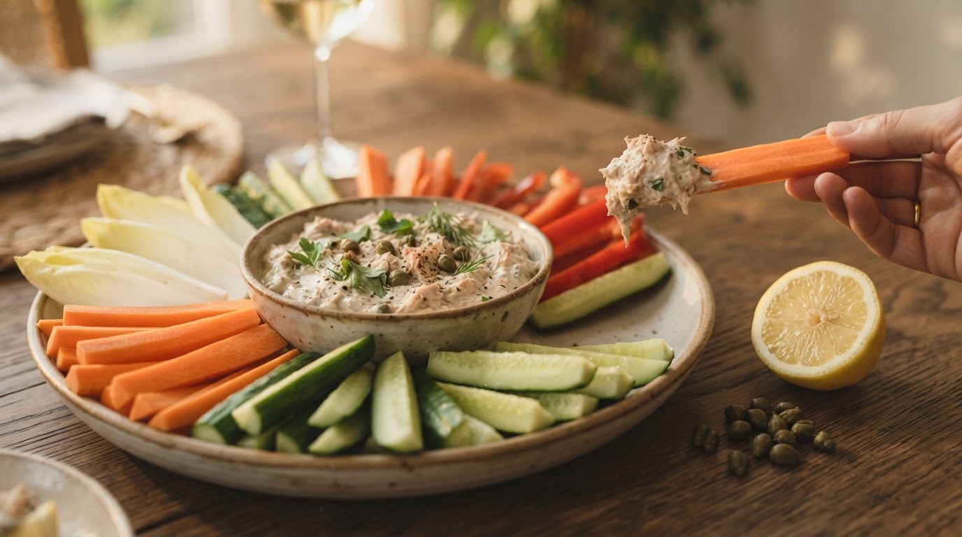 Groentesticks met tonijndip voor buffet