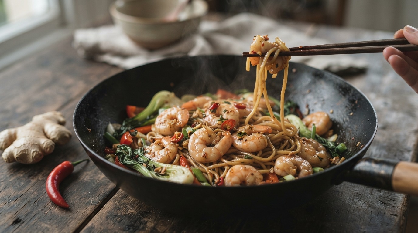 Grote garnalen uit de wok