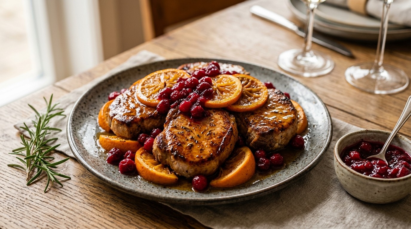 Haaskarbonade met sinaasappel en cranberry's