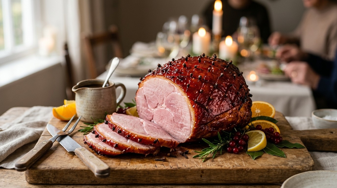 Ham Geglazuurd met Rode Bessengelei in Madeirasaus