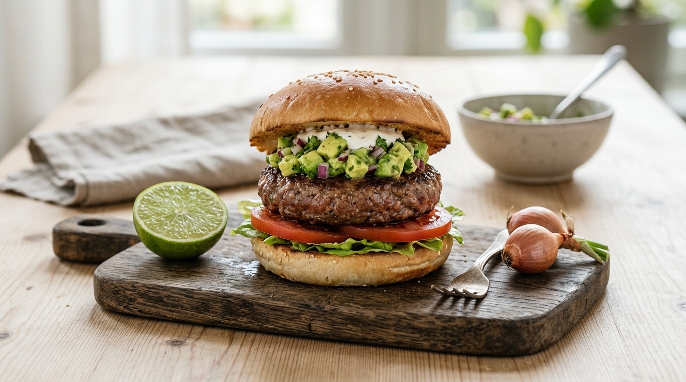Hamburger met avocadosalsa