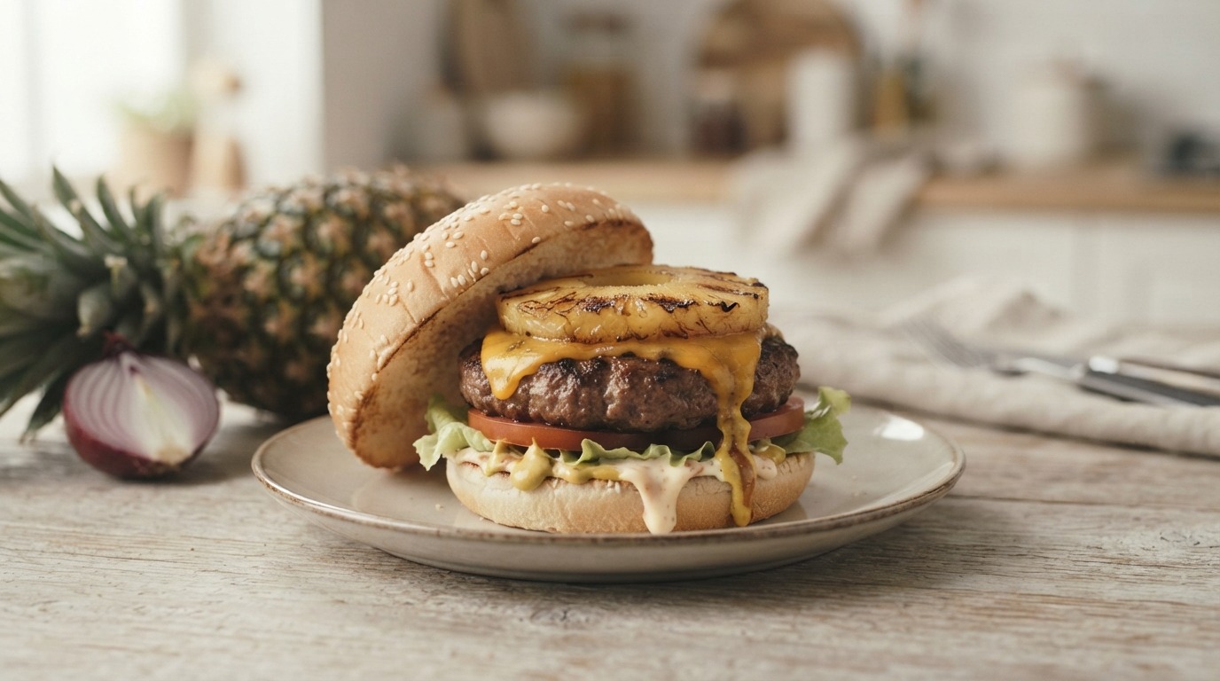 Hamburger met kaas en ananas