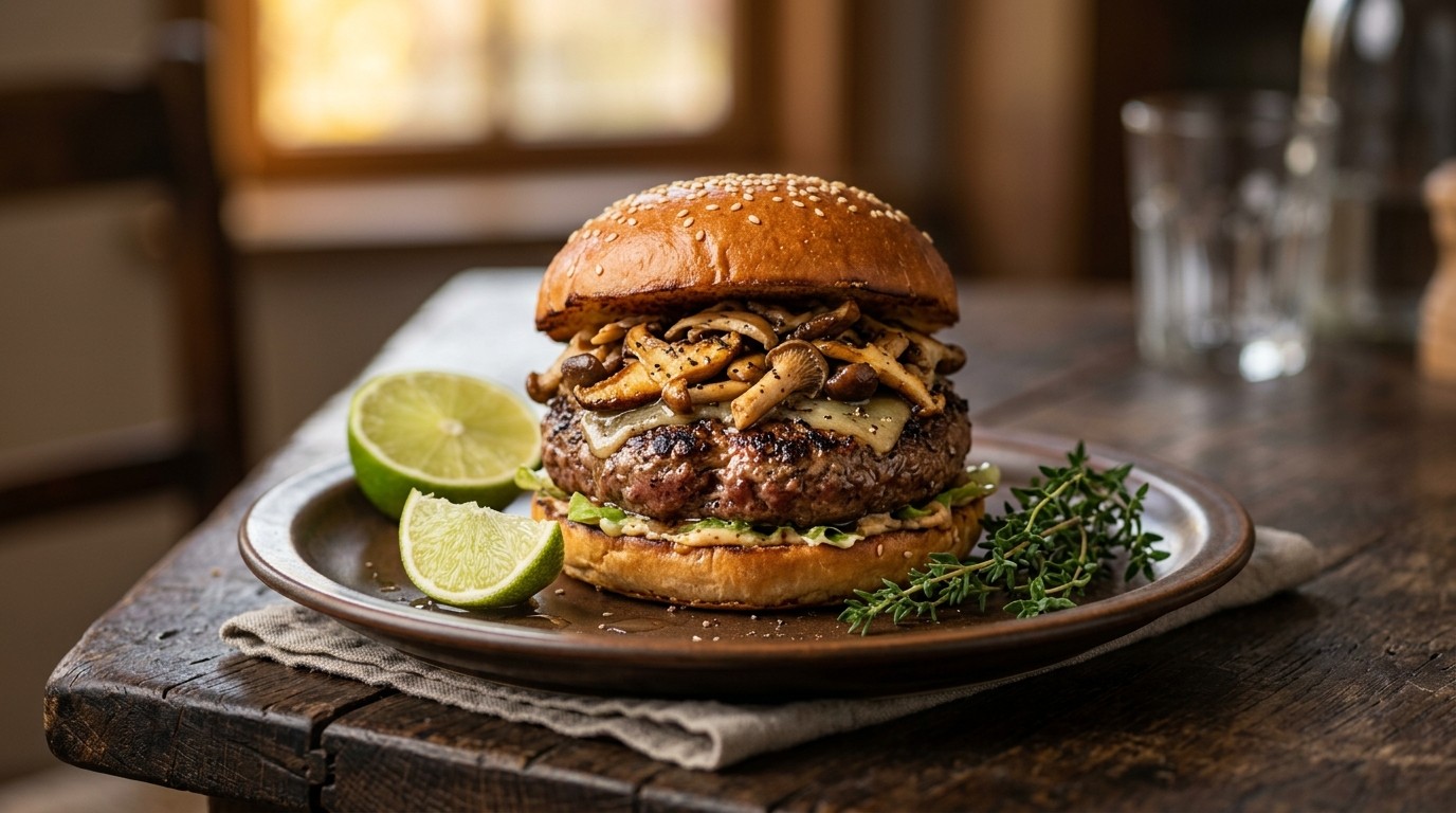 Hamburger met paddestoelen