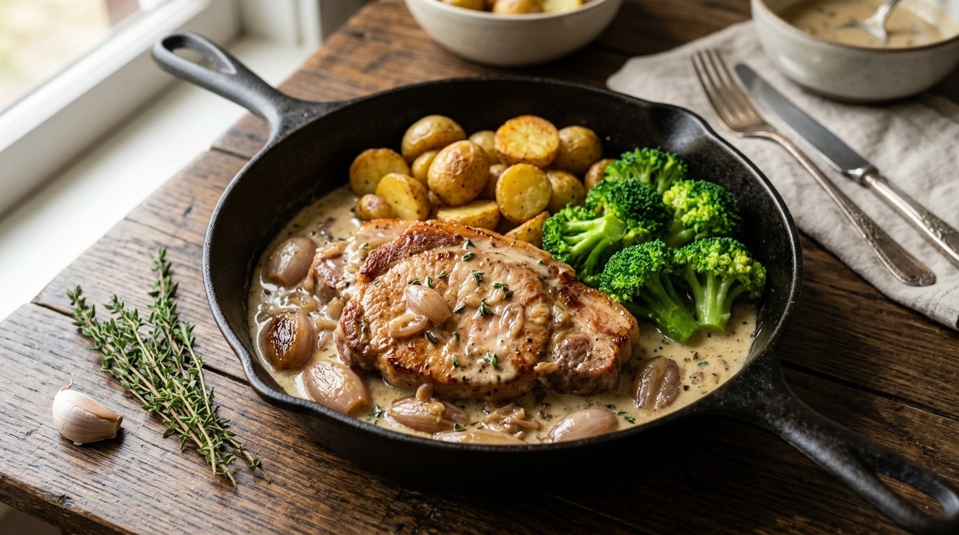 Hamlappen in Sjalottensaus met Krieltjes en Broccoli