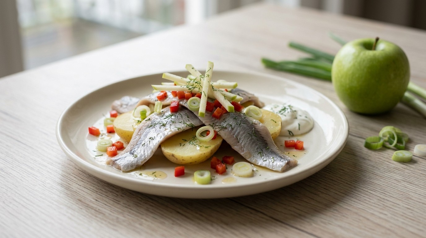 Haringfilet met aardappel en zure appel