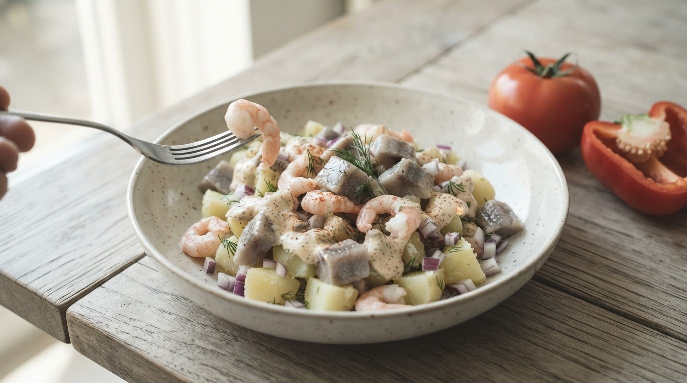 Haringsalade met garnalen