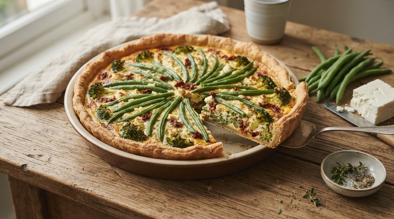 Hartige taart met broccoli en boontjes