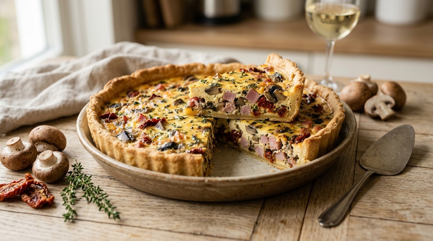 Hartige Taart met ham en Champignons