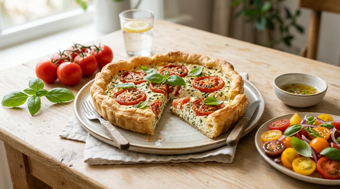 Hartige taart met tomatensalade