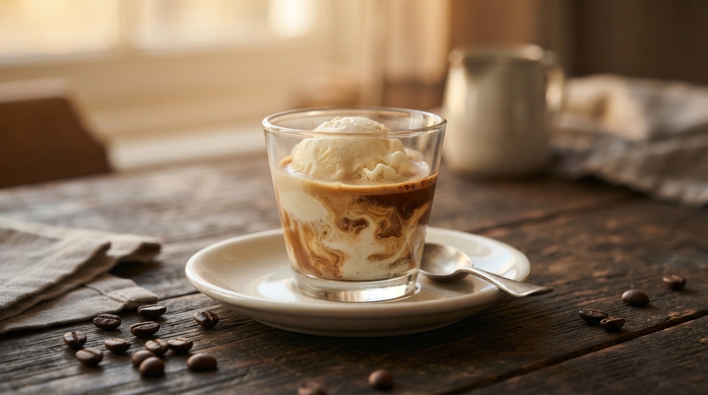 Hete espresso met bolletje ijs