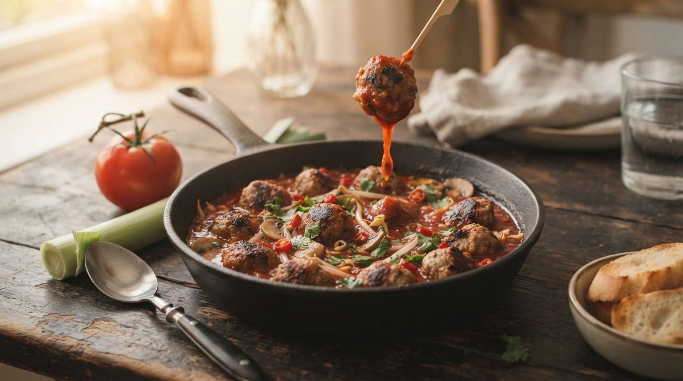 Hete gehaktballetjes in tomatensaus