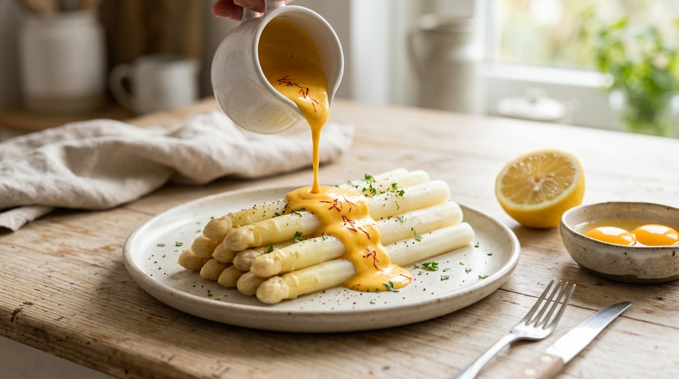 Hollandaissaus met saffraan voor bij de asperges