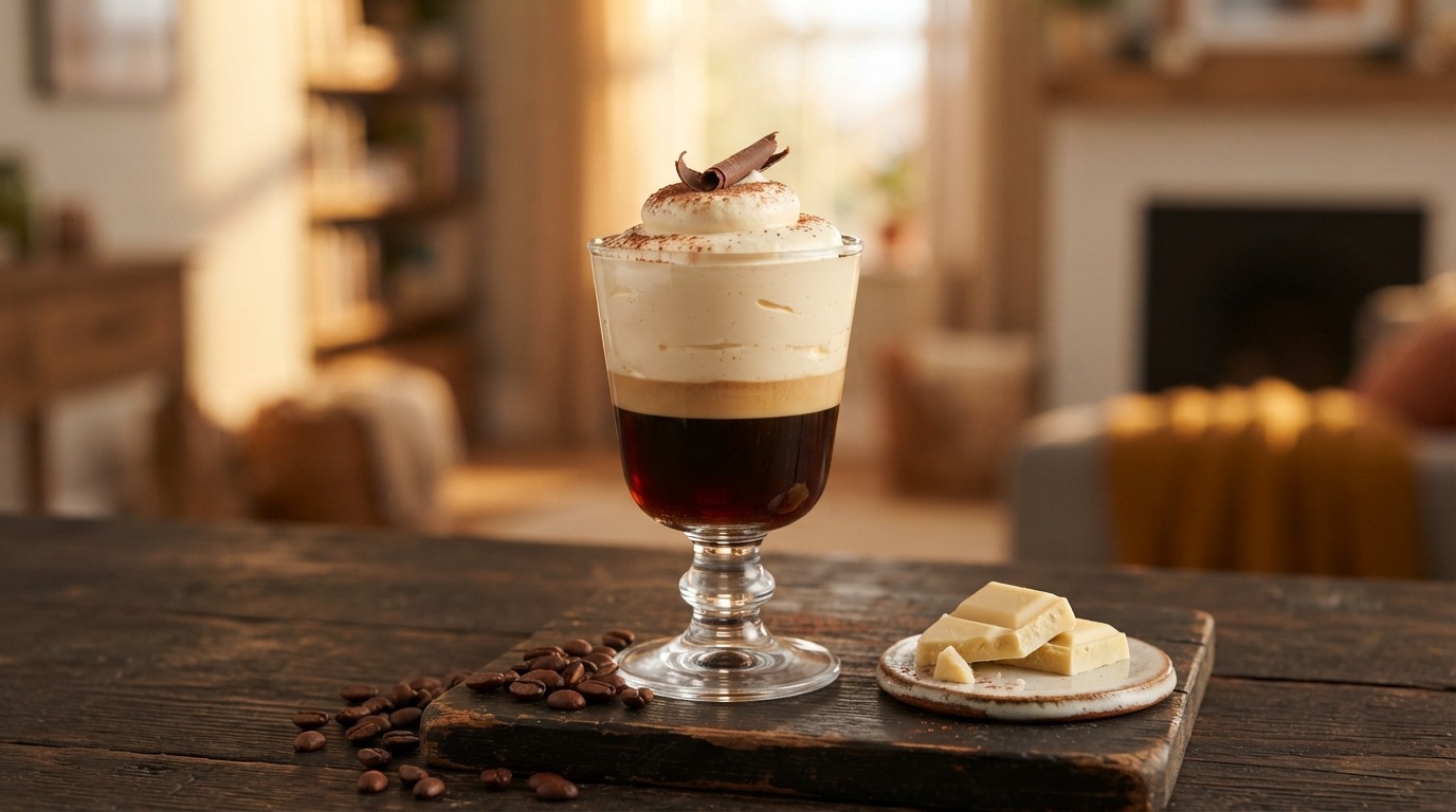 Ierse koffie met witte chocolademousse